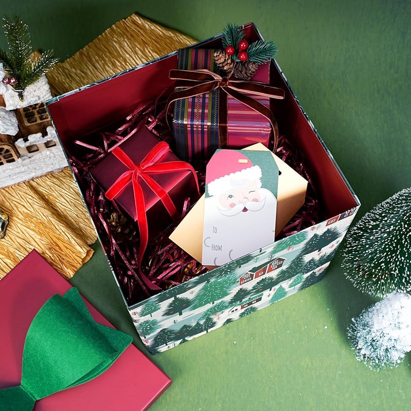 LaRibbons Large Christmas Gift Boxes with Lids,10x10x10 Inches Christmas Tree Design Folding Square Gift Boxes for Holiday Decorative,Xmas,Present,Storage,Green - Image 4